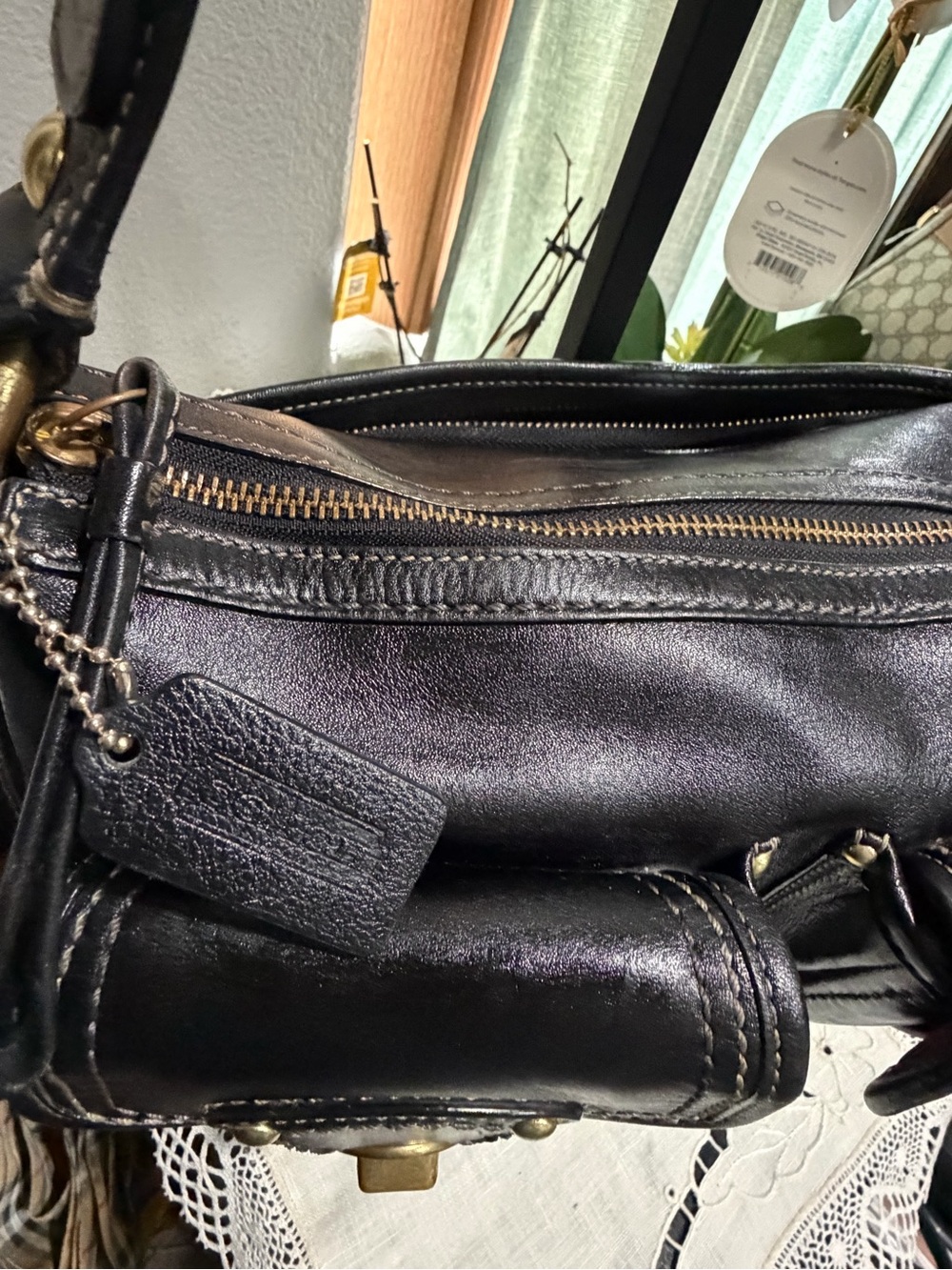 Coach Black Leather Shoulder Bag with Brass Turn-Locks - Picture 7 of 7